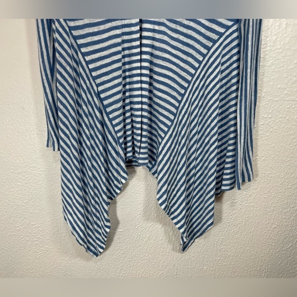 Soft Surroundings Linen Blue White Striped Single Button Cardigan Women’s Medium - Picture 9 of 11